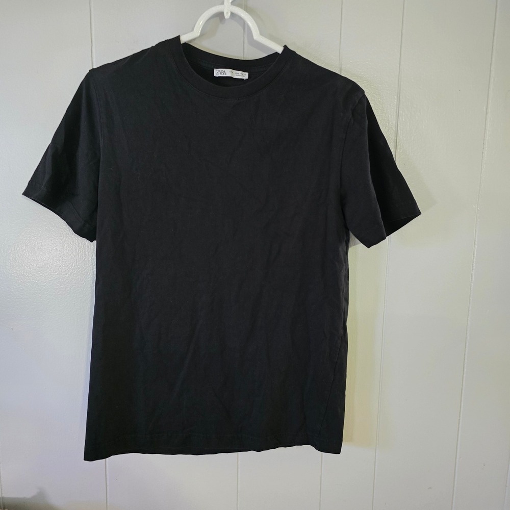 ZARA Crewneck‎ T-Shirt Mens Small Black Short Sleeve Basic Cotton Tee